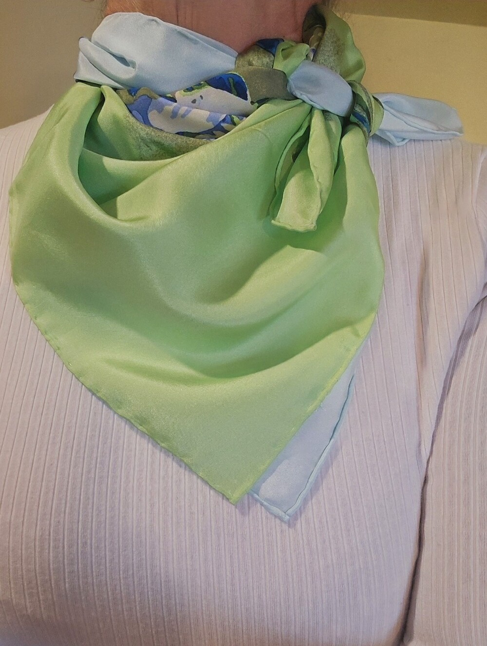 Talbots 100% Silk Floral Bouquet Scarf  Blue and Green Vintage 32x32